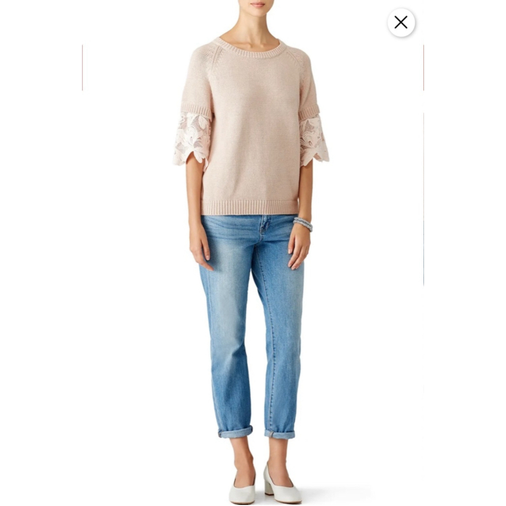 See By Chloe Blush Lace Sleeve Crew Neck Pullover Sweater Medium